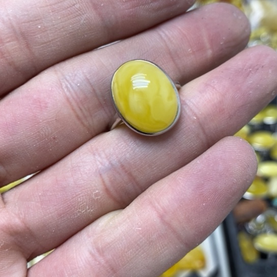 蜜蜡裸石银S925镶嵌戒指