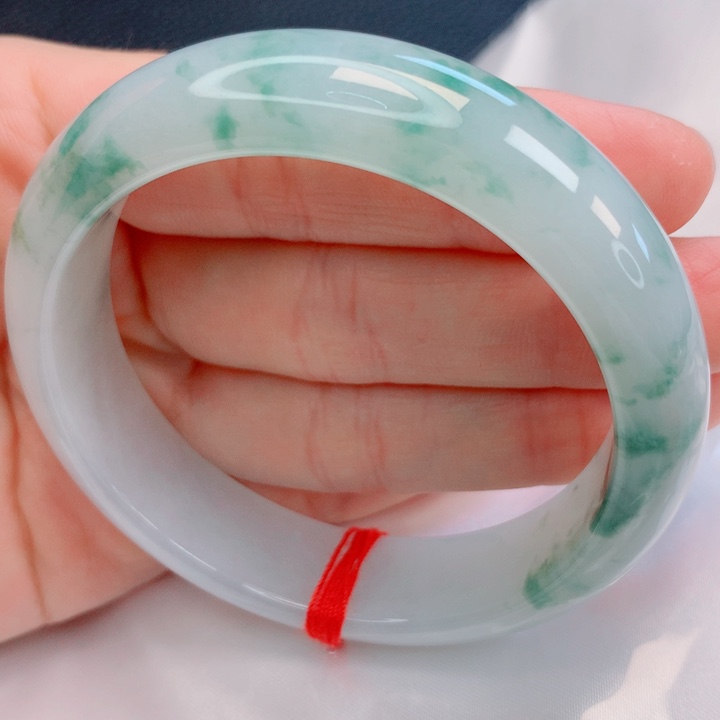 翡翠未镶嵌手镯58冰飘花宽边大气