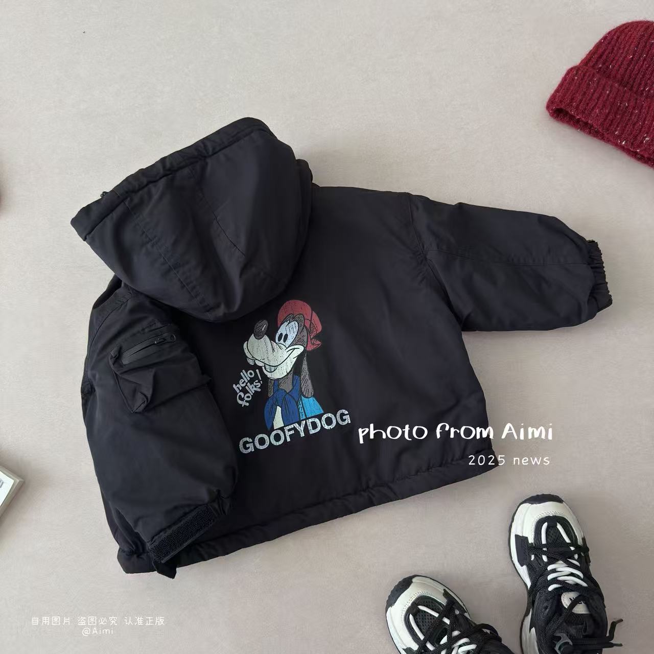 男童冬季新款韩版卡通大嘴卡通印花棉服上衣加厚保暖连帽外套小童