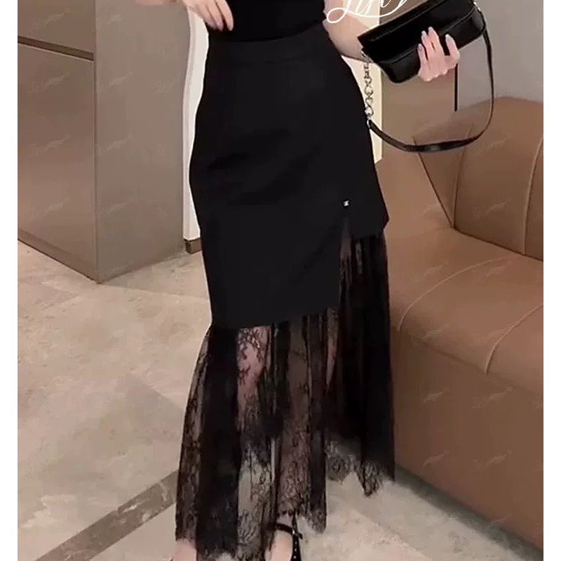 D31422南油爆款气质显瘦蕾丝拼接半身裙