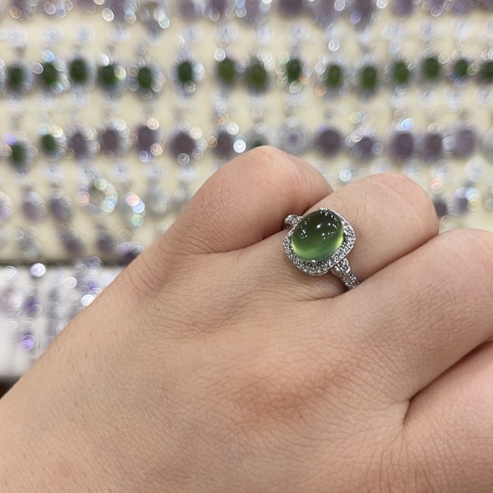 蛇纹石玉银S925镶嵌戒指