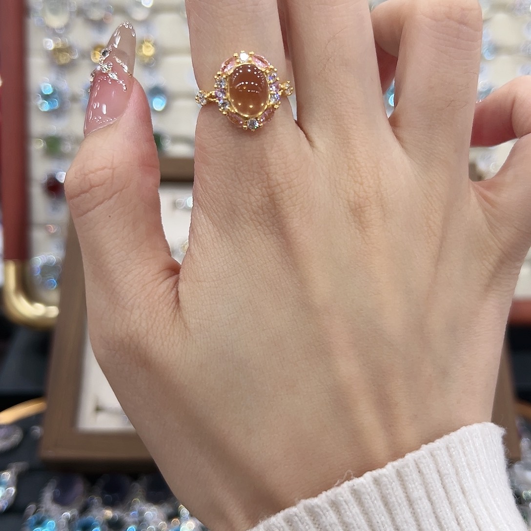 g***肉黄晶银S925镀金镶嵌戒指