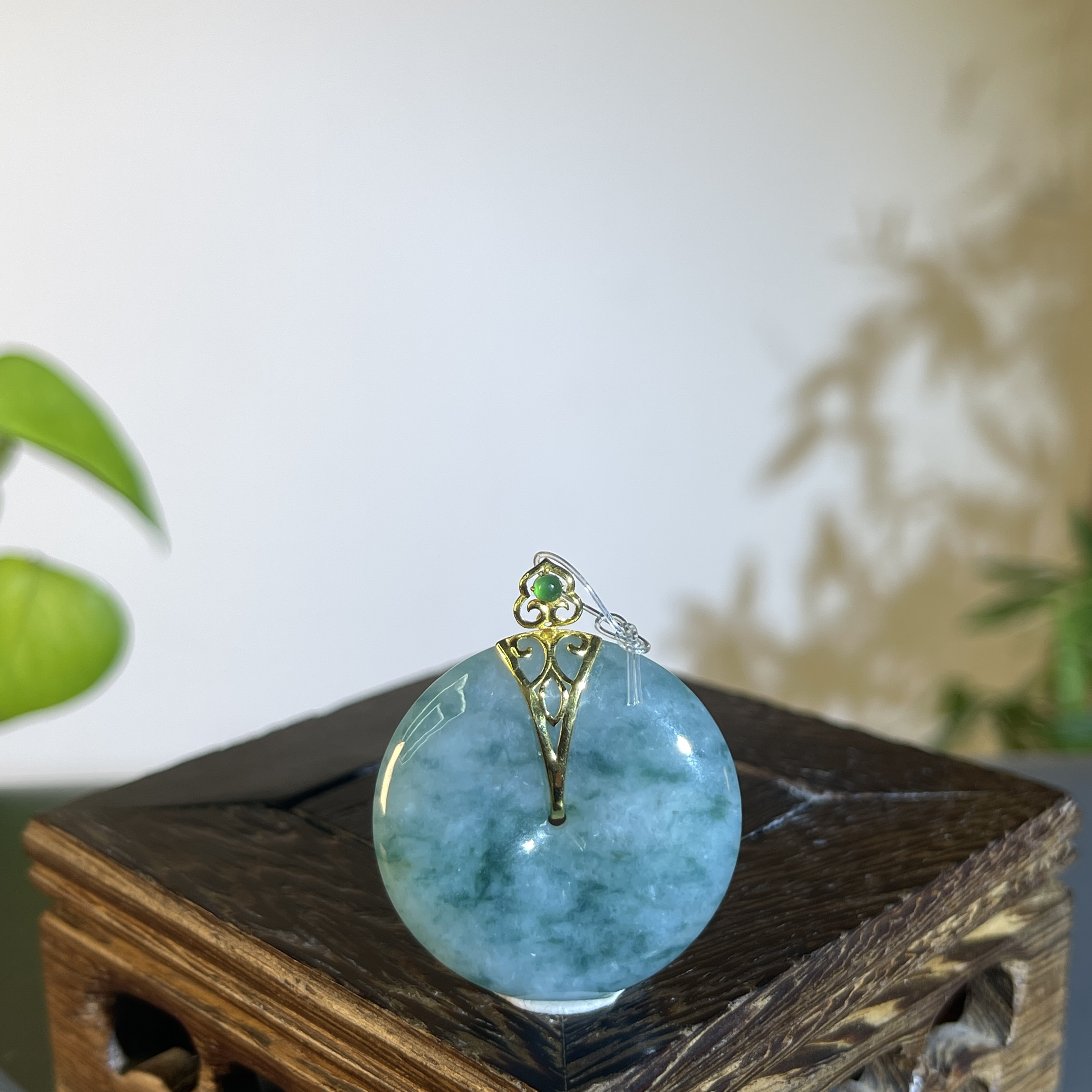 JTW17-113 天然缅甸A货翡翠  18K镶嵌平安扣