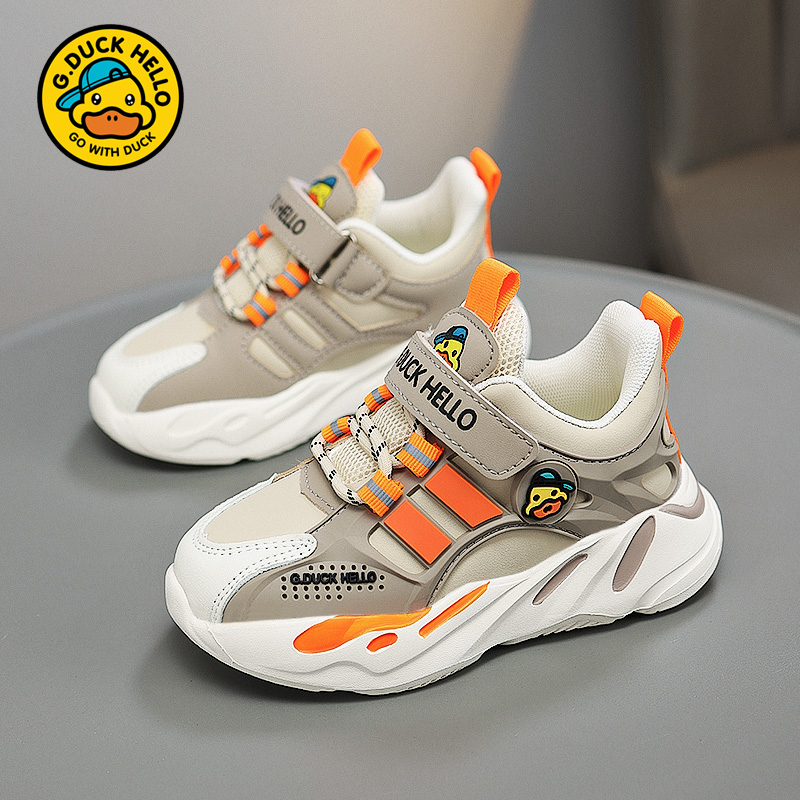 小黄鸭童鞋男童运动鞋2025新款秋季皮面防水儿童鞋子轻便软底跑鞋