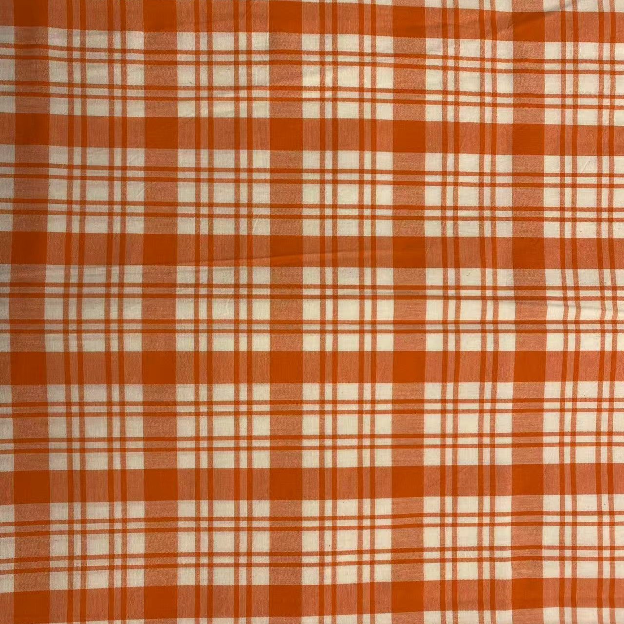 色织水洗棉100%棉面料 1号橘白小格