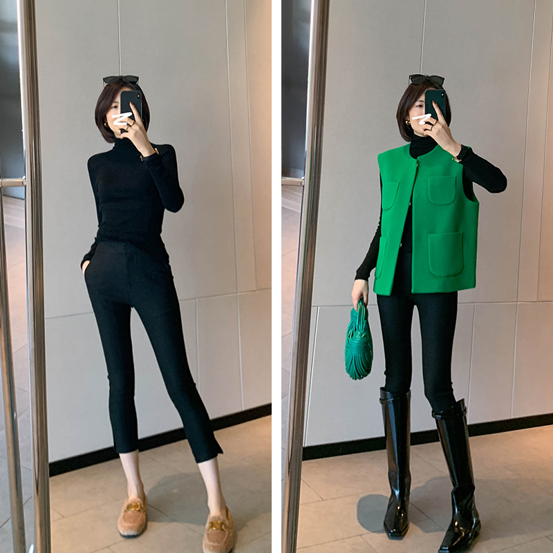 MYL 小脚长款2024秋冬新品高腰铅笔裤靴裤微弹纯色修身九分裤女