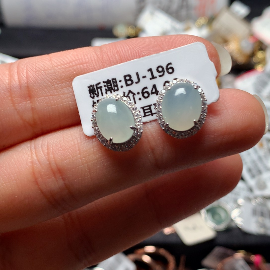 翡翠戒指银S925镶嵌天然翡翠耳饰