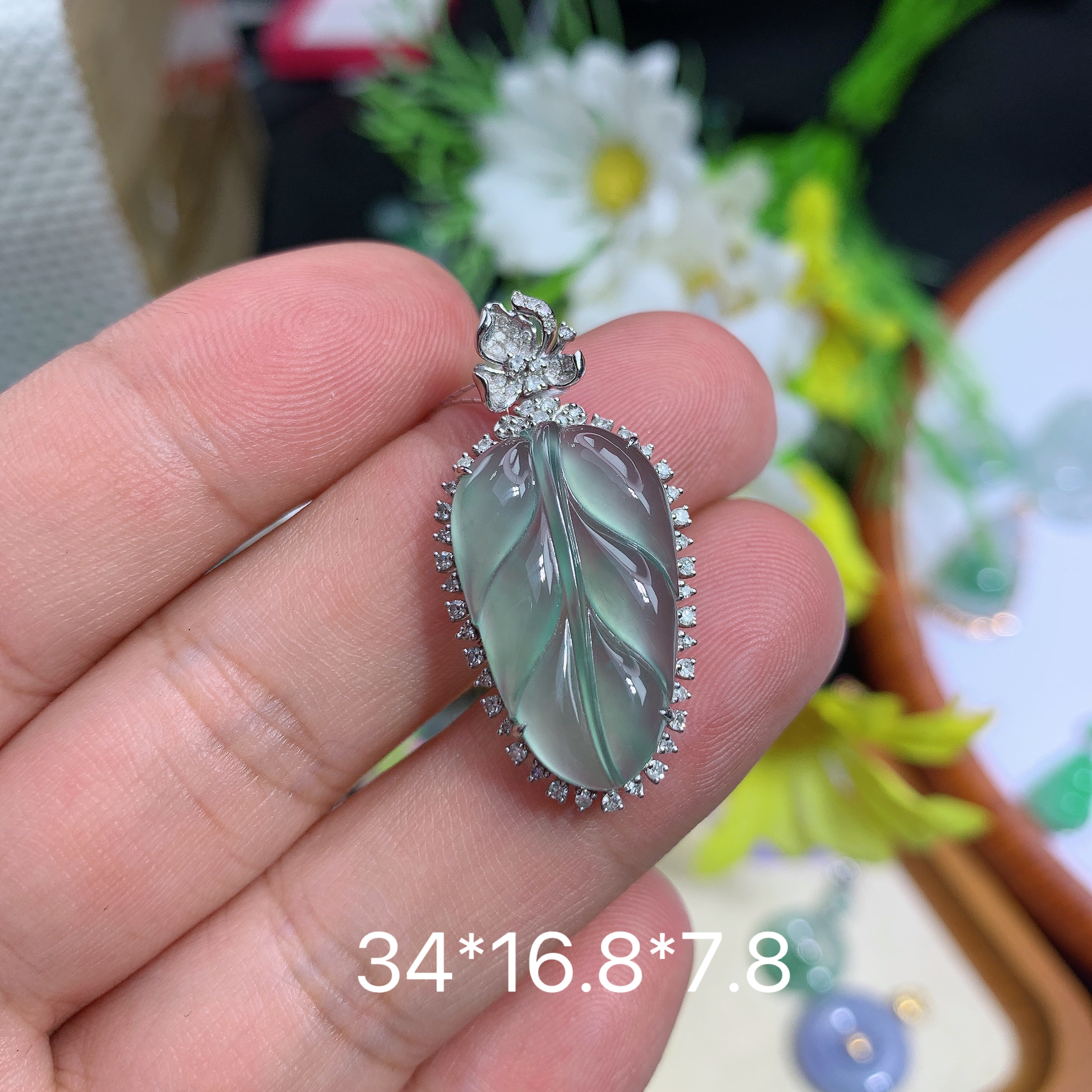 天然缅甸翡翠A货晴水叶子德吊坠种老水足气质百搭精雕精美百