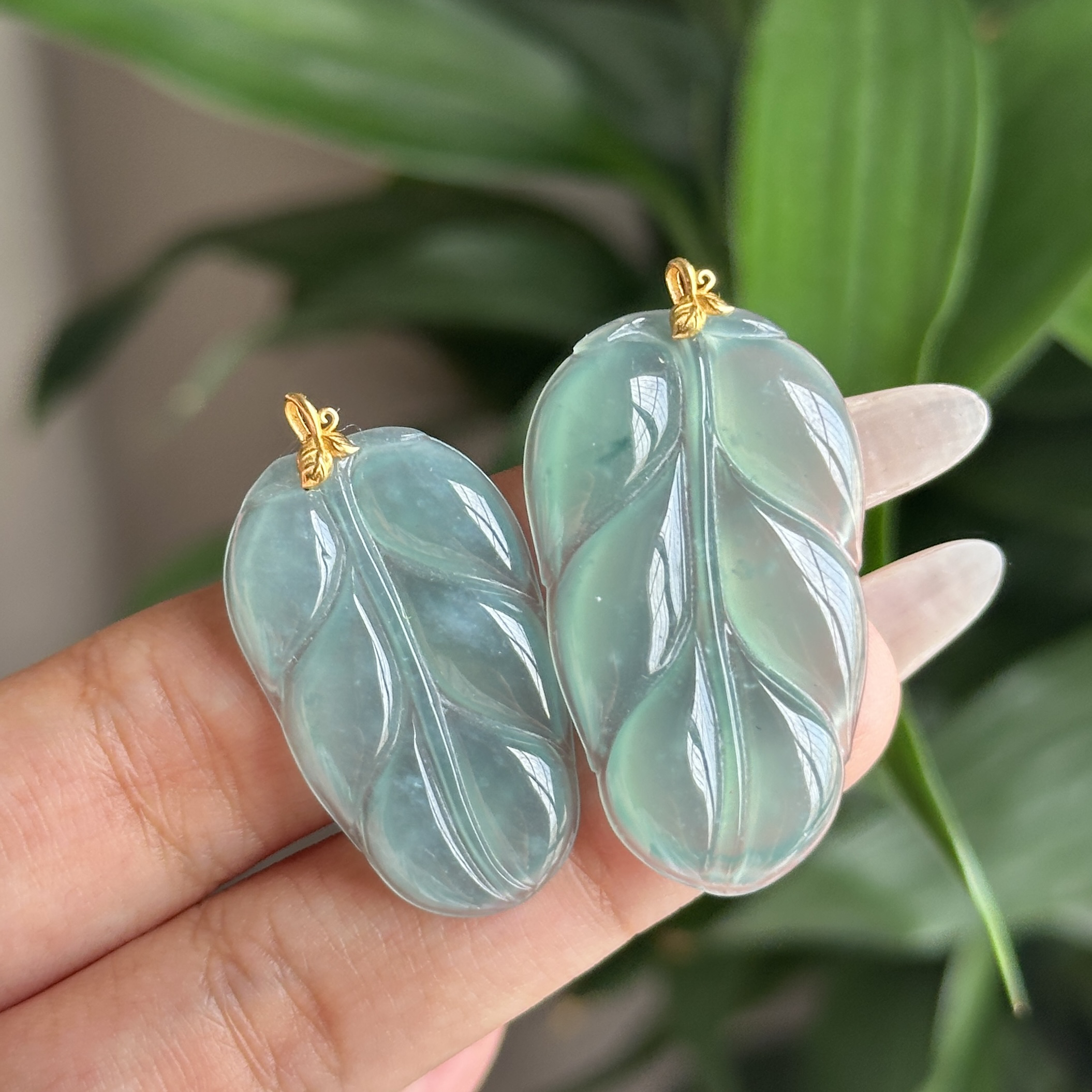 18k镶嵌冰种金枝玉叶翡翠/多样性发一