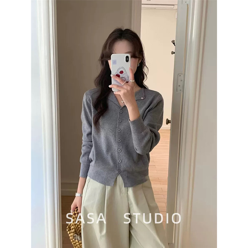 【高级灰】3841开衫外套超柔软高品质翻领上衣