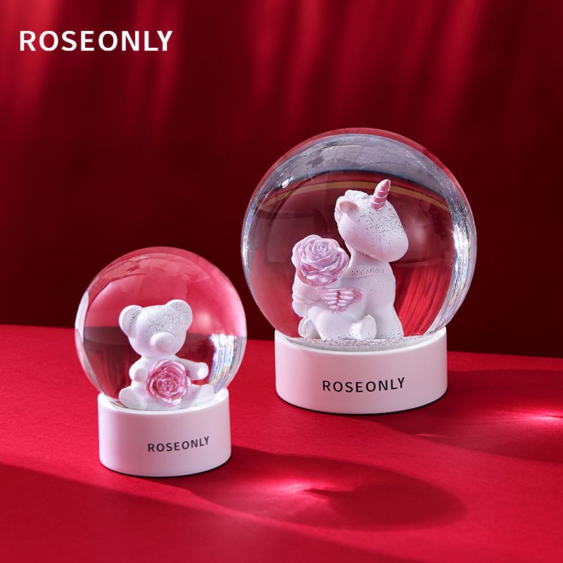 ROSEONLY诺誓独角兽水晶球玻璃球摆件情人节礼盒送女友生日圣诞节