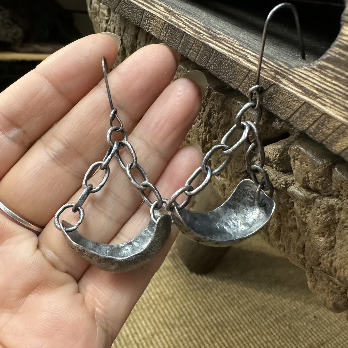 足银耳饰 手工锻打9999耳饰