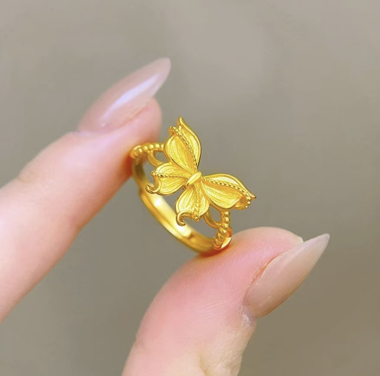 花丝缤纷蝴蝶戒指烟雨梦蝶小福蝶指环开口戒百搭经典