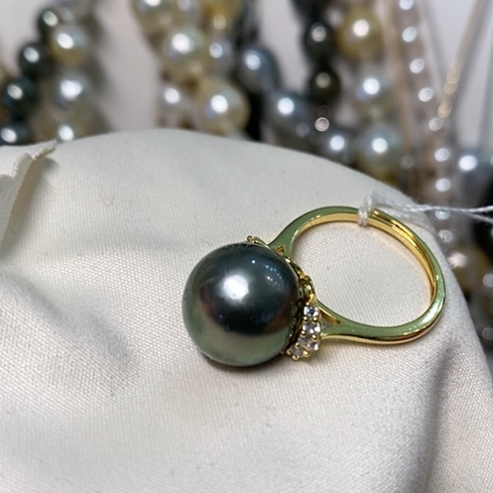 海水珍珠戒圈银S925镶嵌12.8