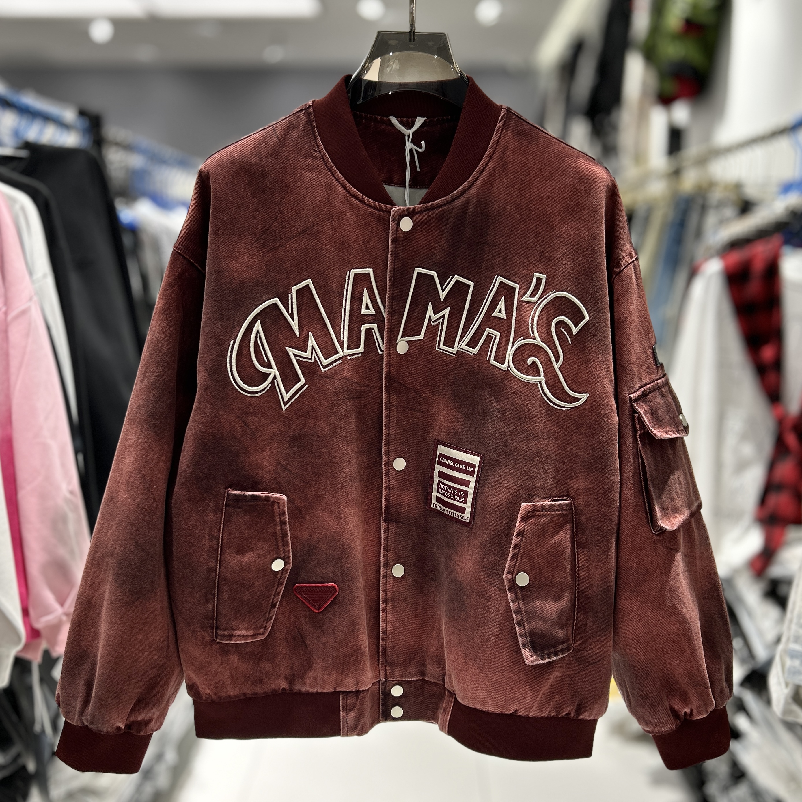 YM潮牌·25春季男装新品实拍美式街头潮牌做旧洗水印花夹克81969