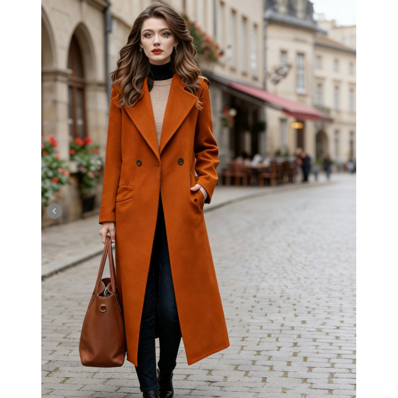 9015复古立体版型加厚西装领中长款毛呢外套