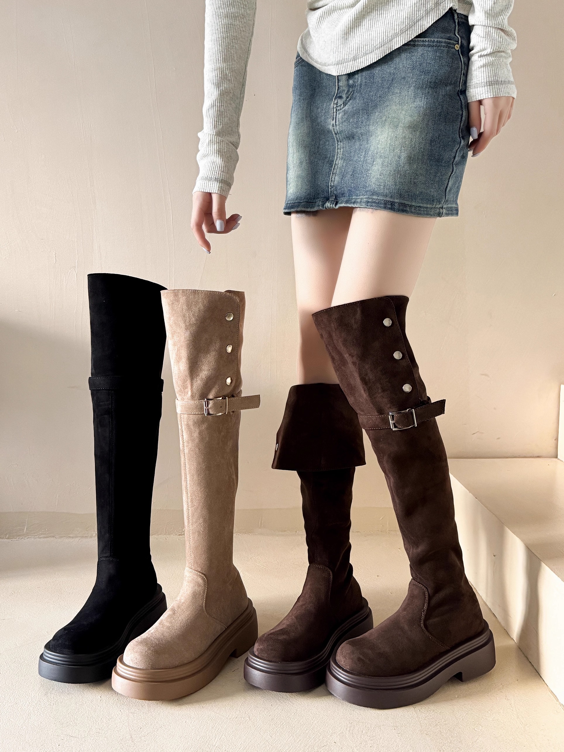 2025爆款过膝靴时尚百搭长筒靴子女秋冬粗跟显瘦长靴弹力高筒靴女