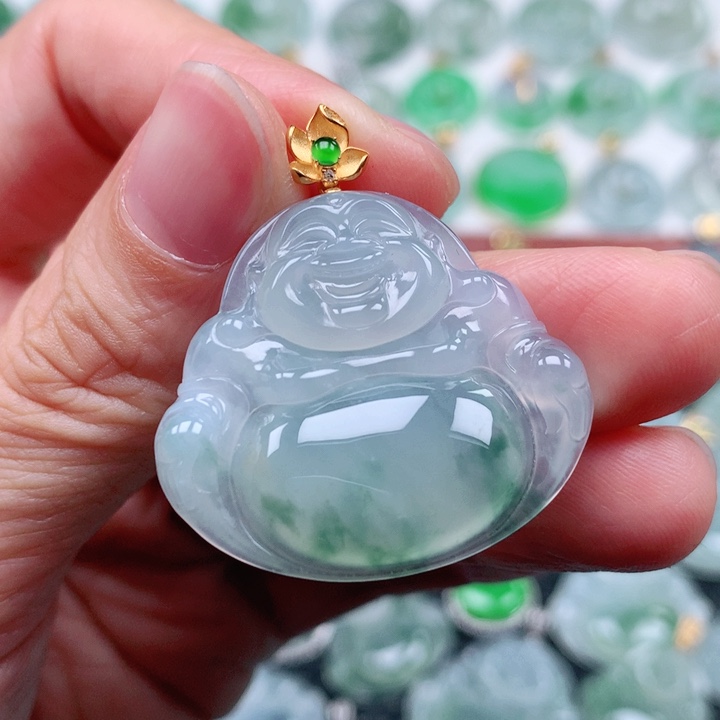 翡翠吊坠(不含链)18K金镶嵌