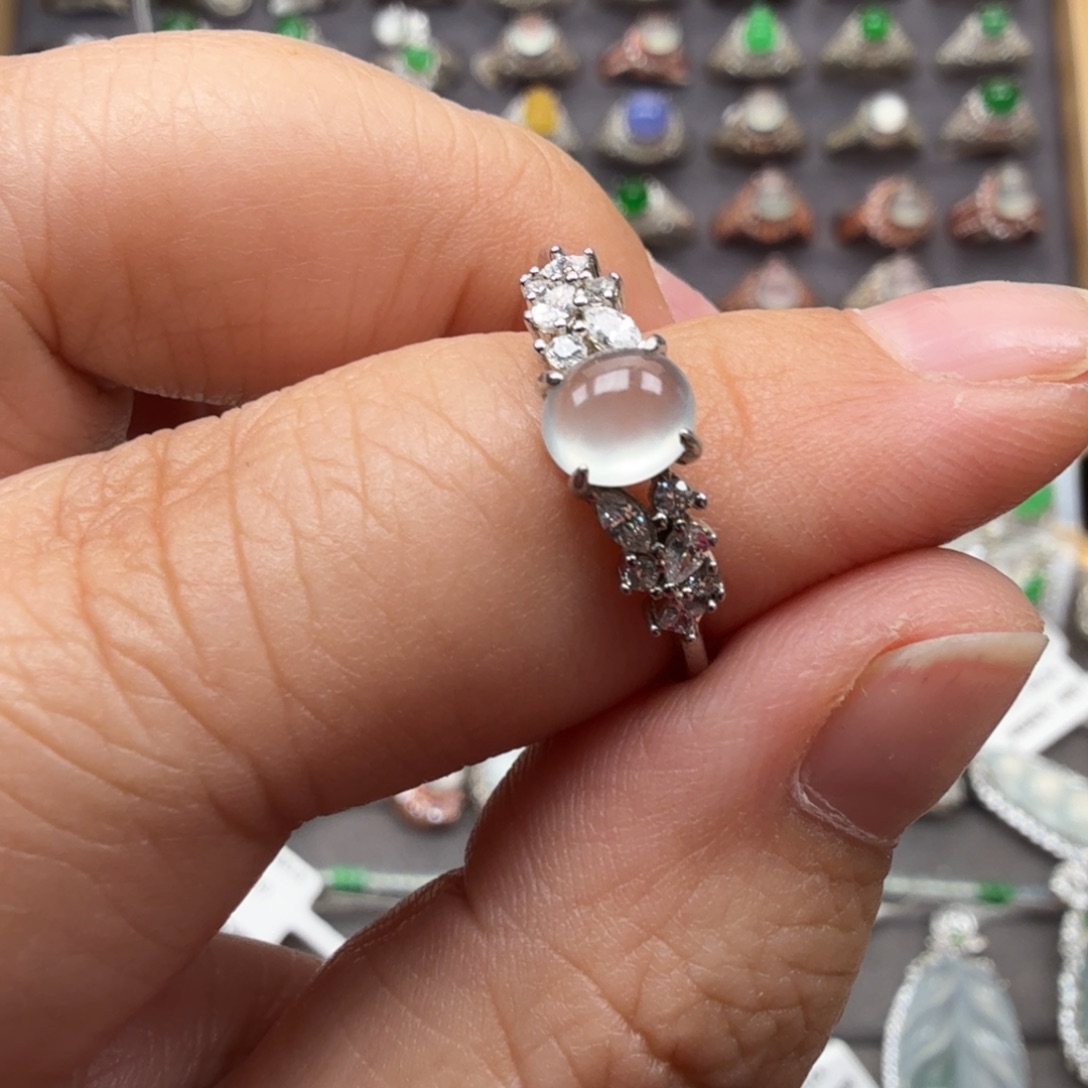 翡翠银S925镶嵌戒指8017