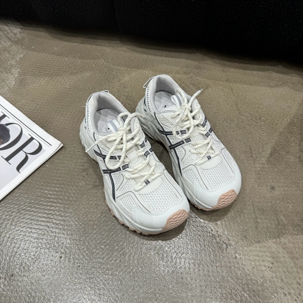 53001秋季新品女真皮拼接网面系带老爹鞋增高轻盈透气舒适休闲鞋