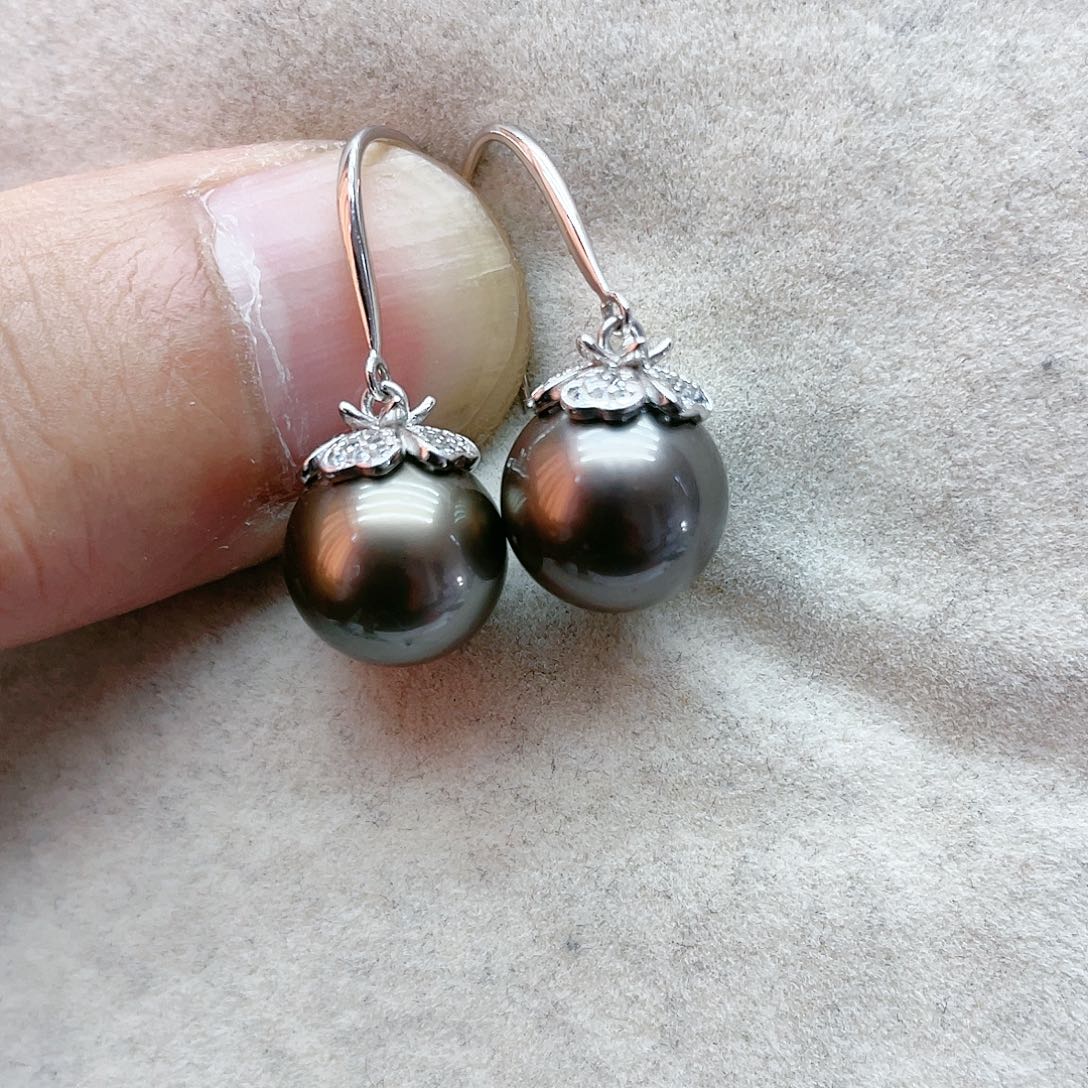 海水珍珠耳饰银S925镶嵌