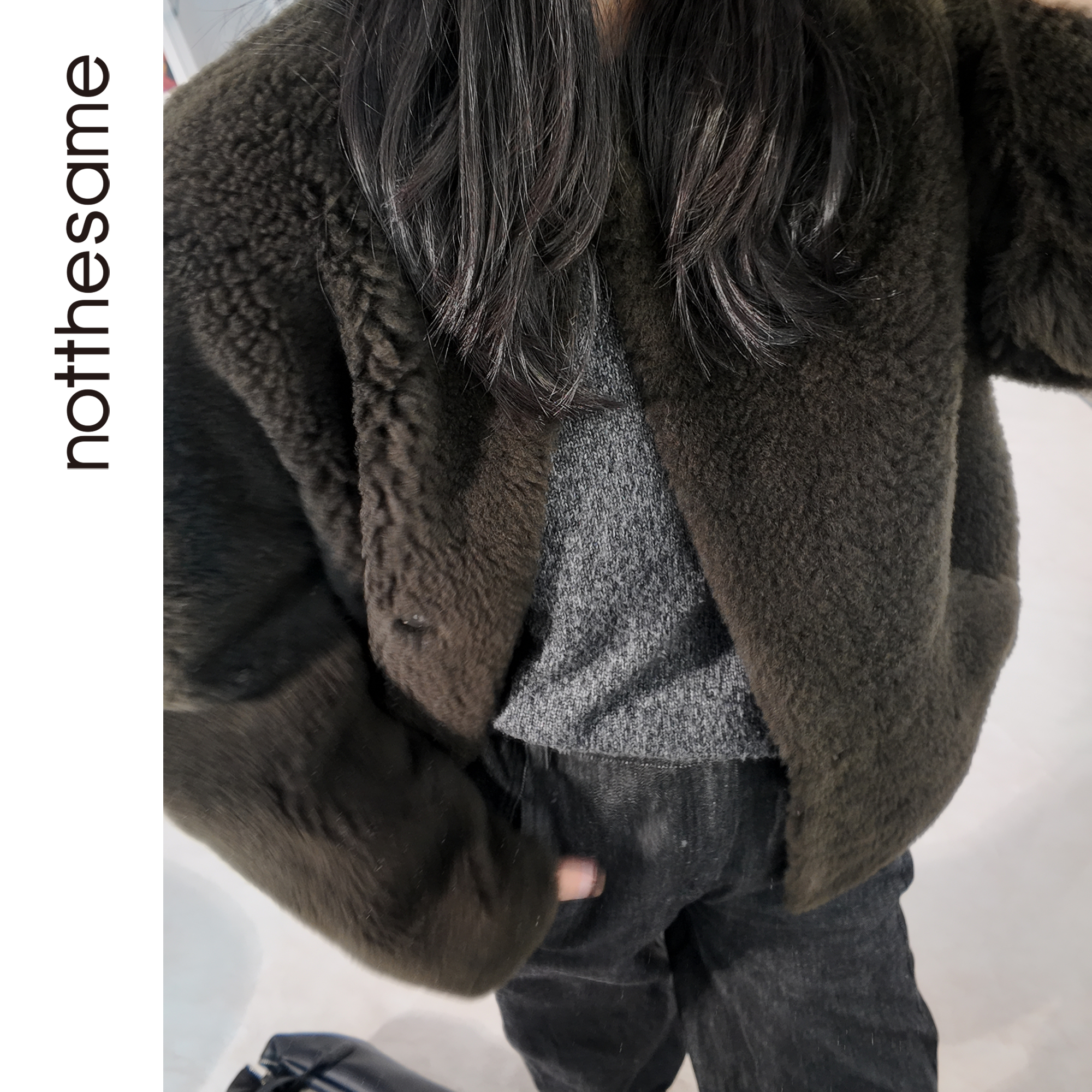 【松间寻梦】军绿色西班牙进口拉贡羊绒皮毛一体外套