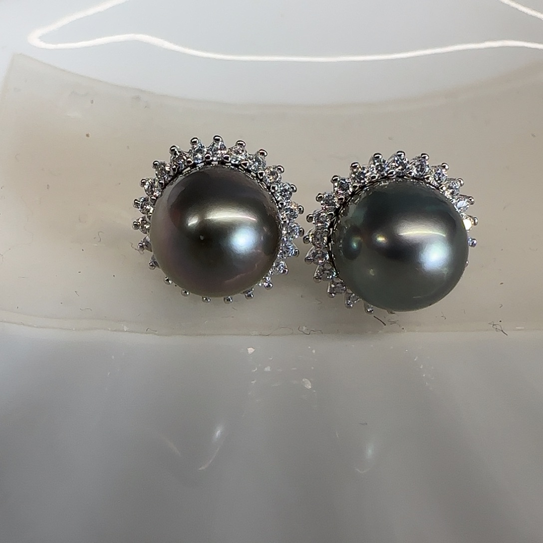 海水珍珠耳饰银S925镶嵌