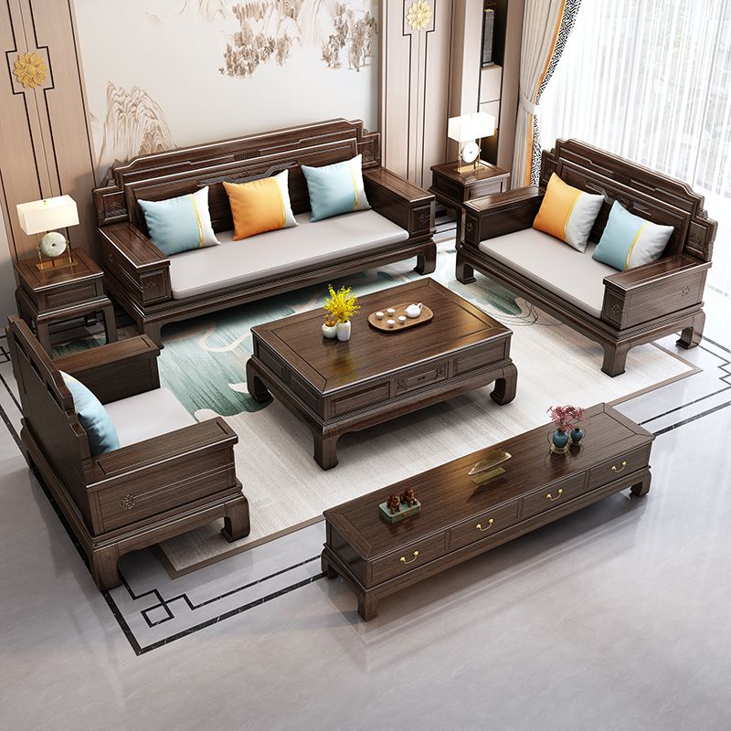 紫金檀木全实木沙发组合中式客厅冬夏两用储物古典家具原木沙发