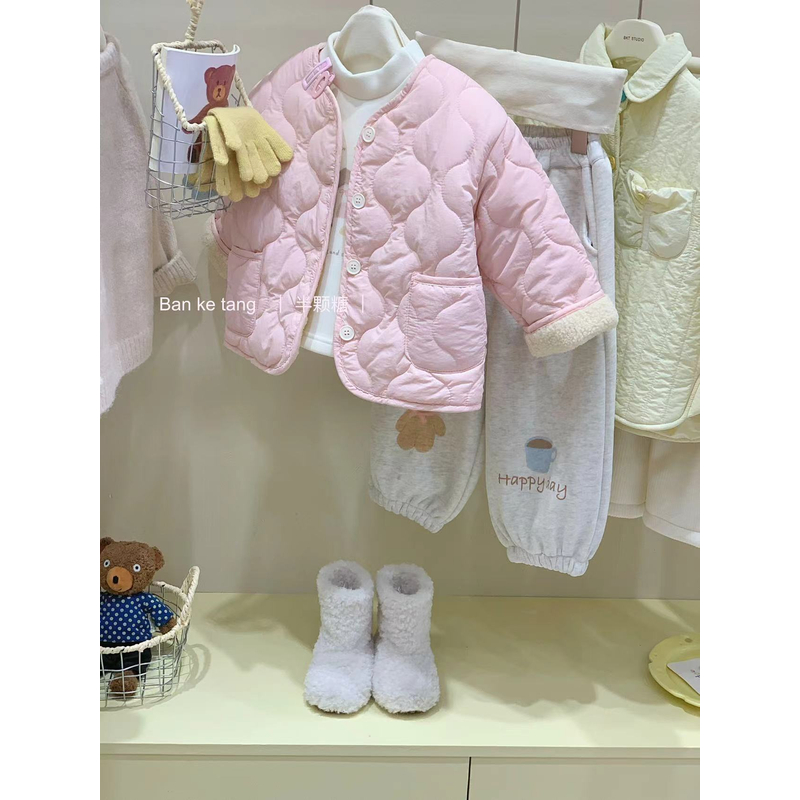 4478现货【清仓 no退no还】女童粉色菱格棉服外套儿童棉袄