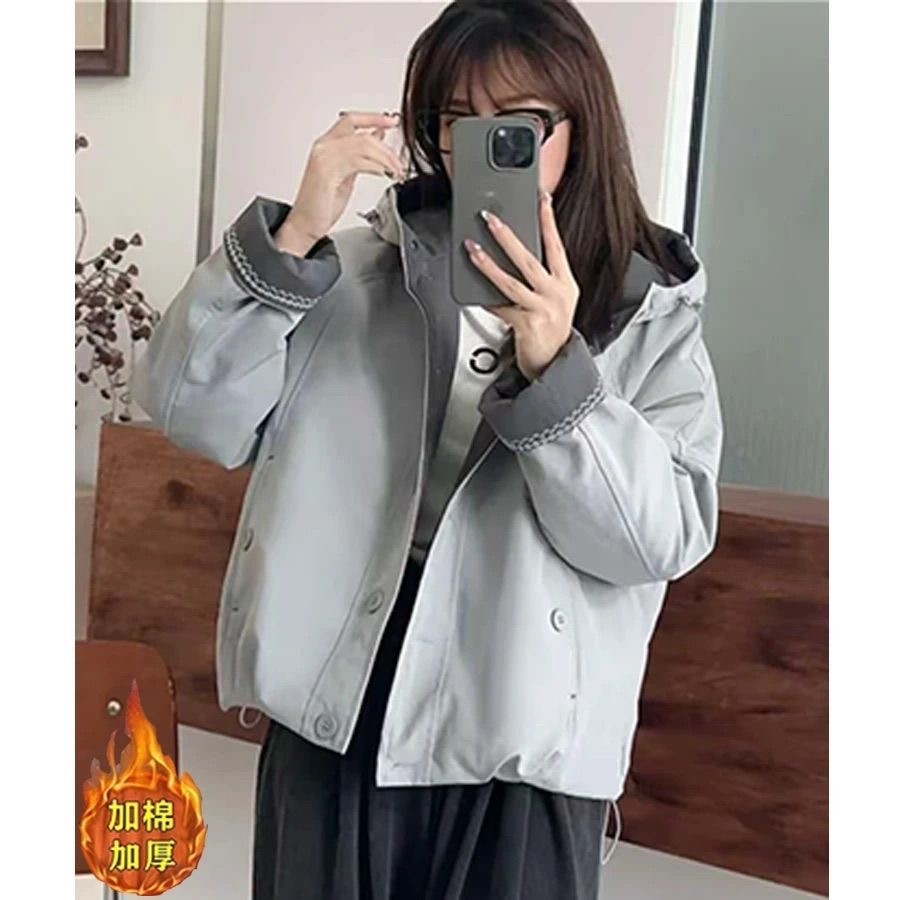 保暖刺绣连帽短款常规袖棉衣棉服冲锋衣外套加厚防风