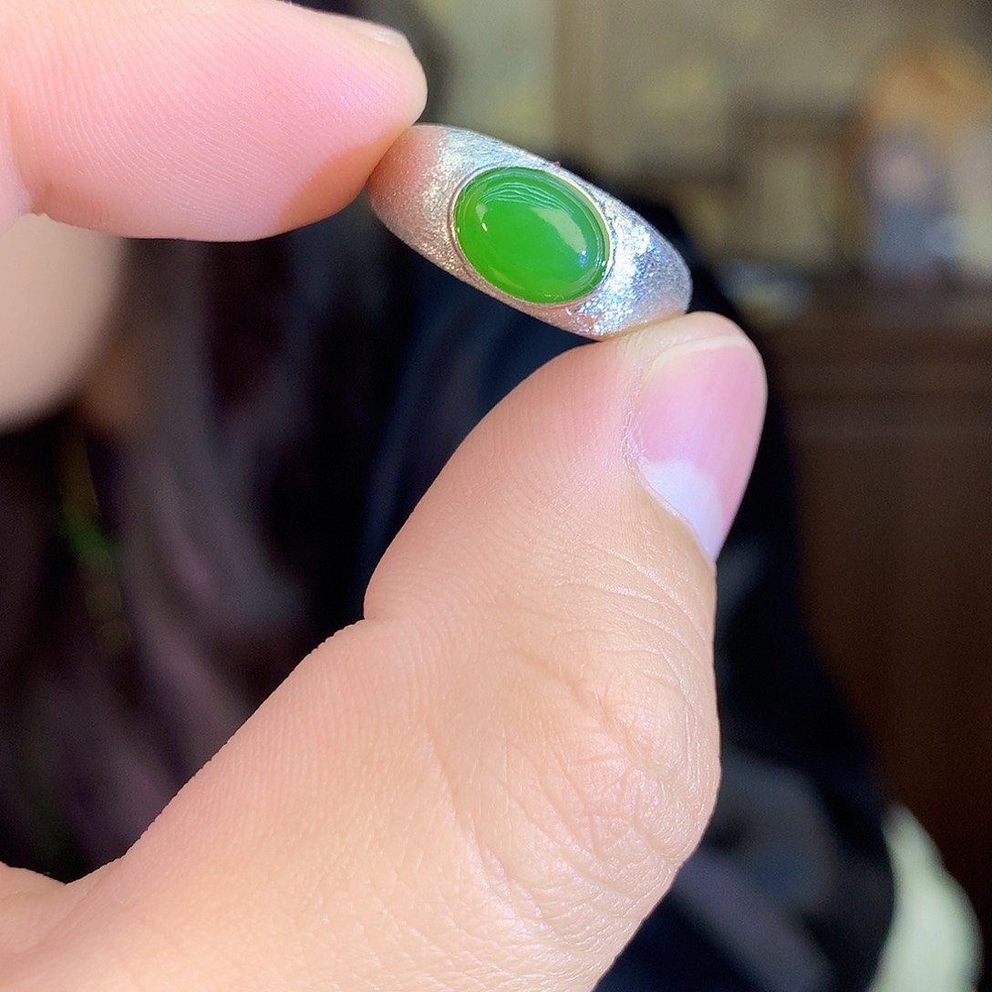 吊坠(不含链)银S925镶嵌和田玉（碧玉）戒指