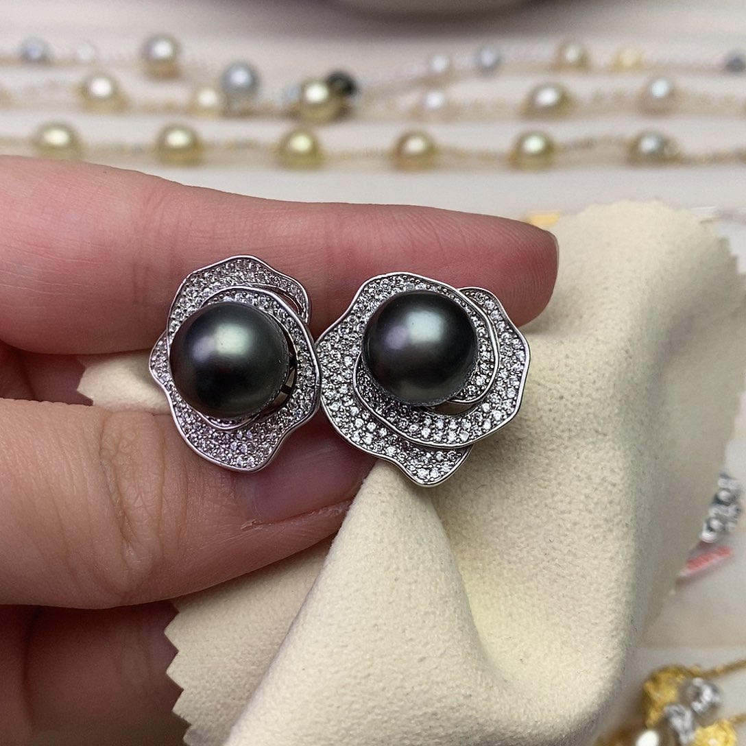 海水珍珠耳饰银S925镶嵌
