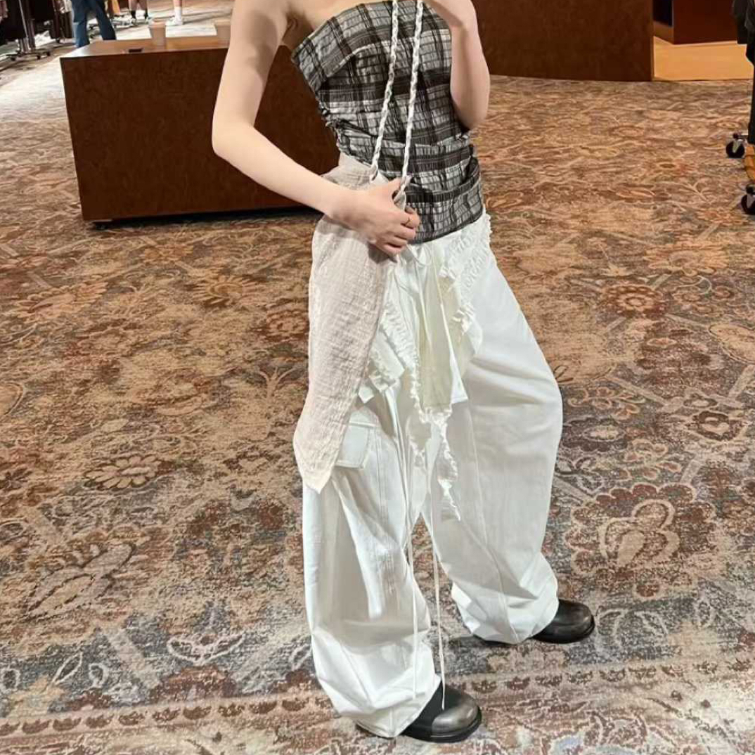 looklook时尚百搭宽松工装屁帘可拆卸休闲女裤