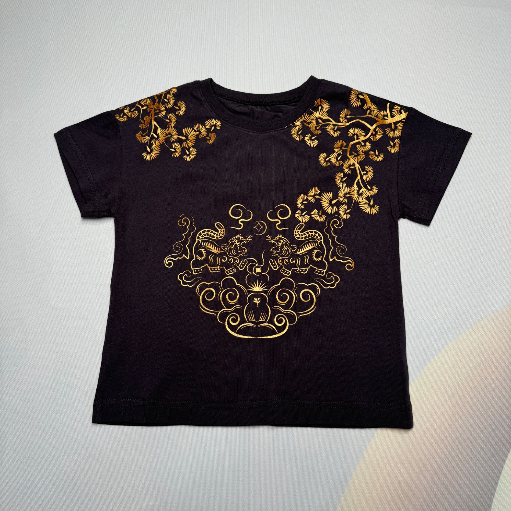 丽*房 儿童针织黑色短袖上衣夏夏季半袖 A1058