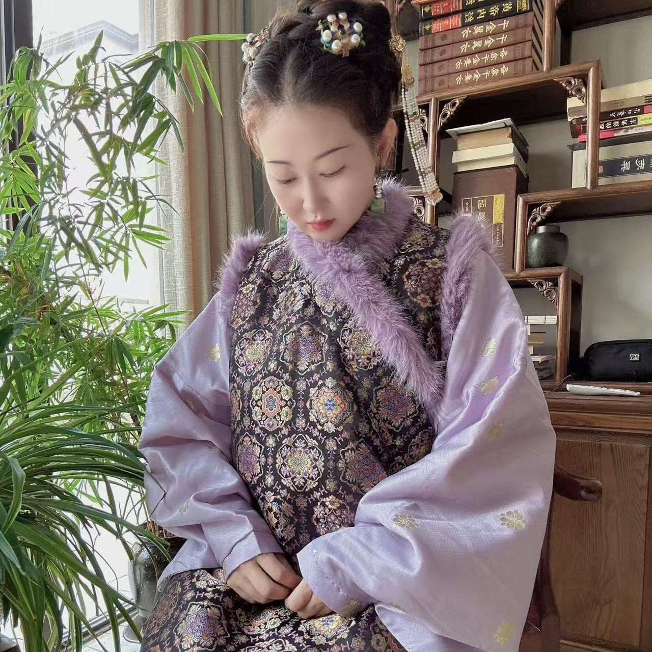 明制交领长比甲古装秋冬加厚立领冬季织锦琵琶袖上袄汉服古风上衣