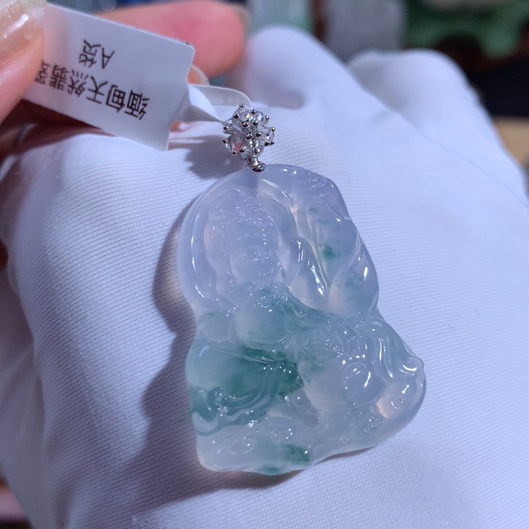 翡翠颈饰18K金镶嵌普贤