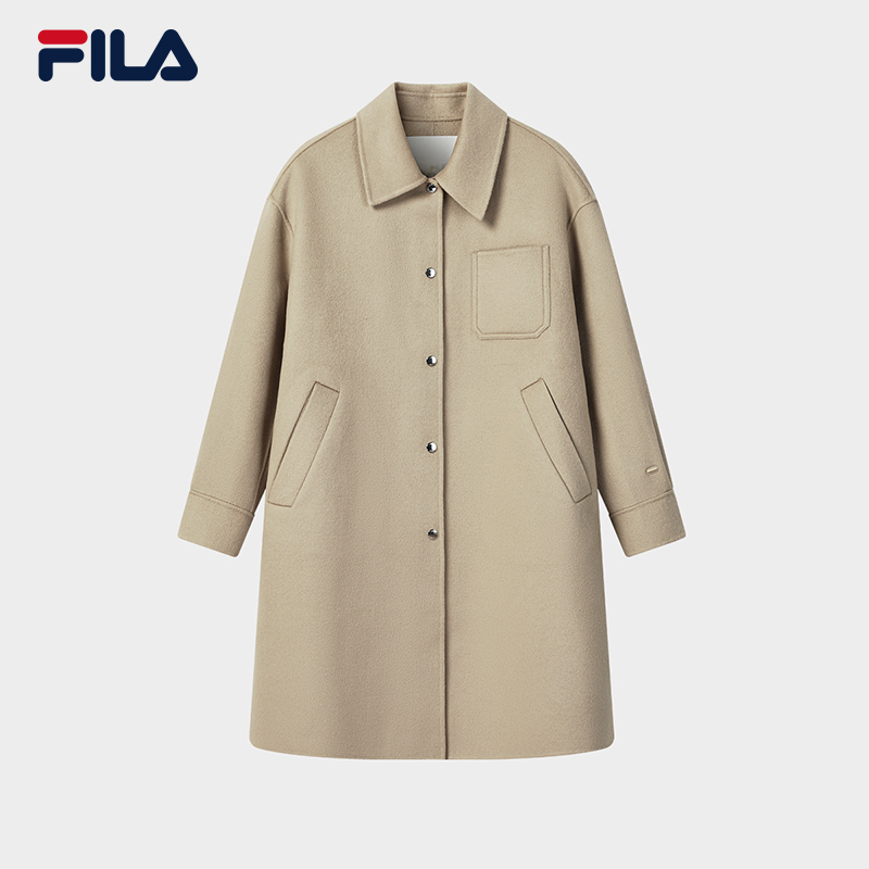 Fila/斐乐女子秋冬新款毛呢中长款外套简约户外时尚运动休闲外套