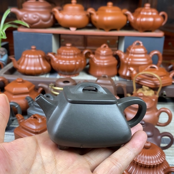 紫砂茶壶方瓢120cc原矿古天青紫砂特价