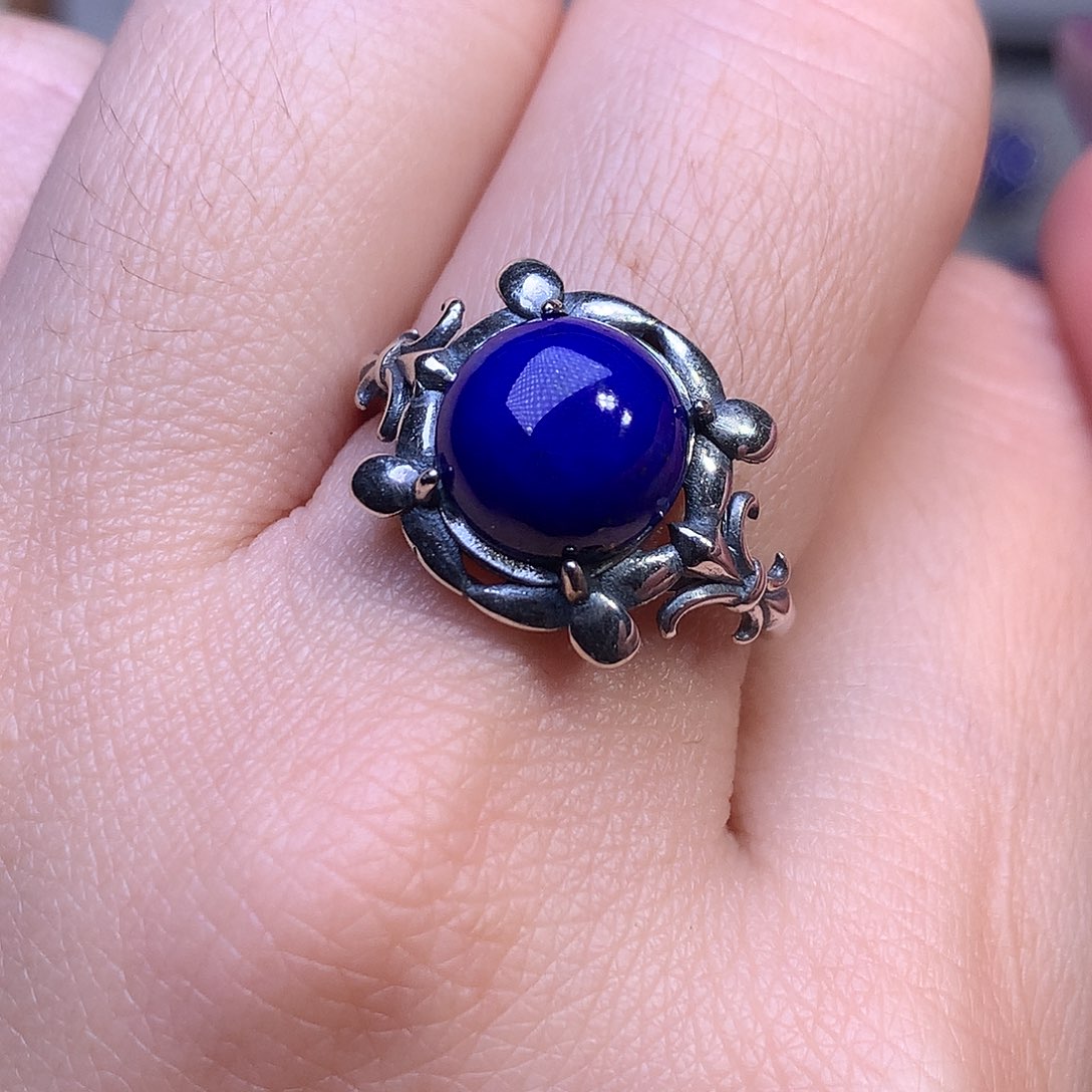 青金石银S925镶嵌戒指13.8m