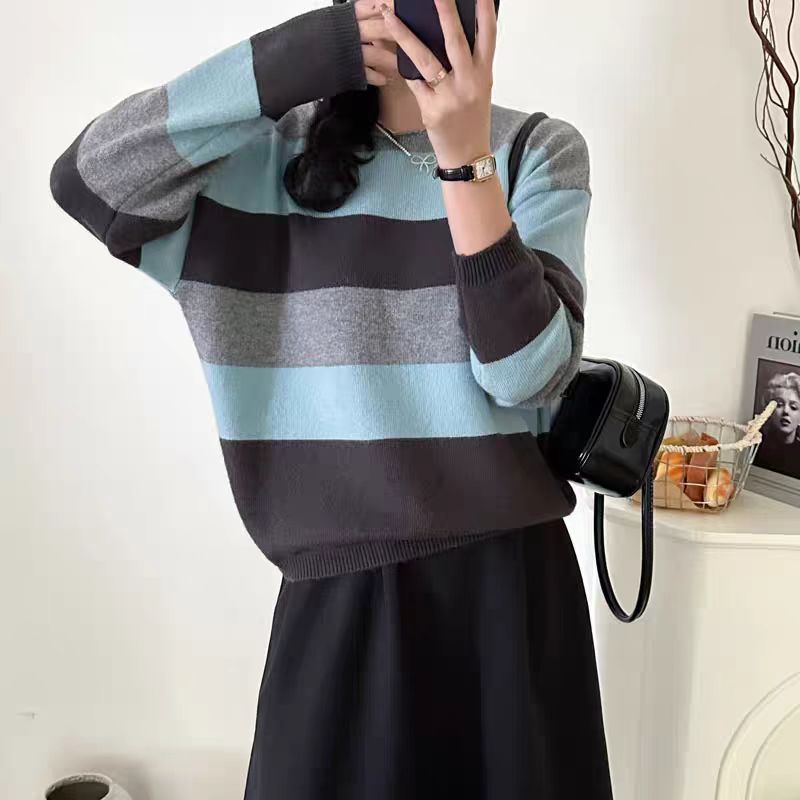 【宽条纹】秋冬款简约百搭条纹针织衫女上衣