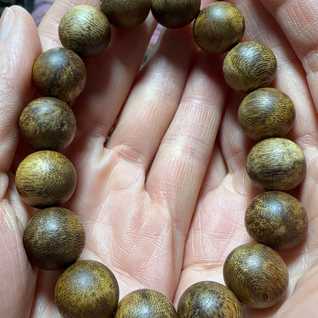 沉香手串绿奇楠沉香圆珠单圈手串14克+