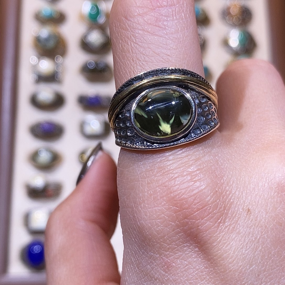 琥珀银S925镶嵌戒指戒指