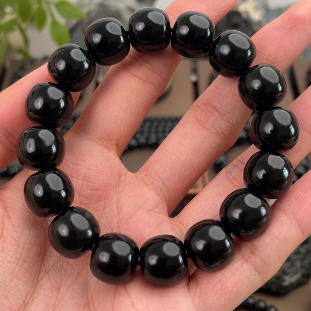 和田玉未镶嵌手链塔青卡14特细