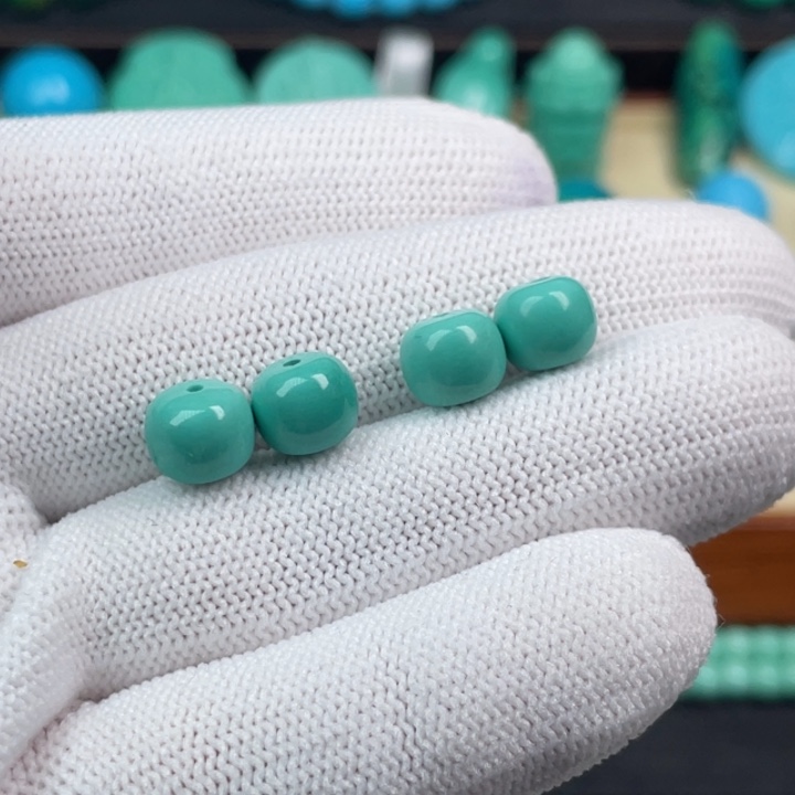 高瓷蓝绿色卡8老型一对