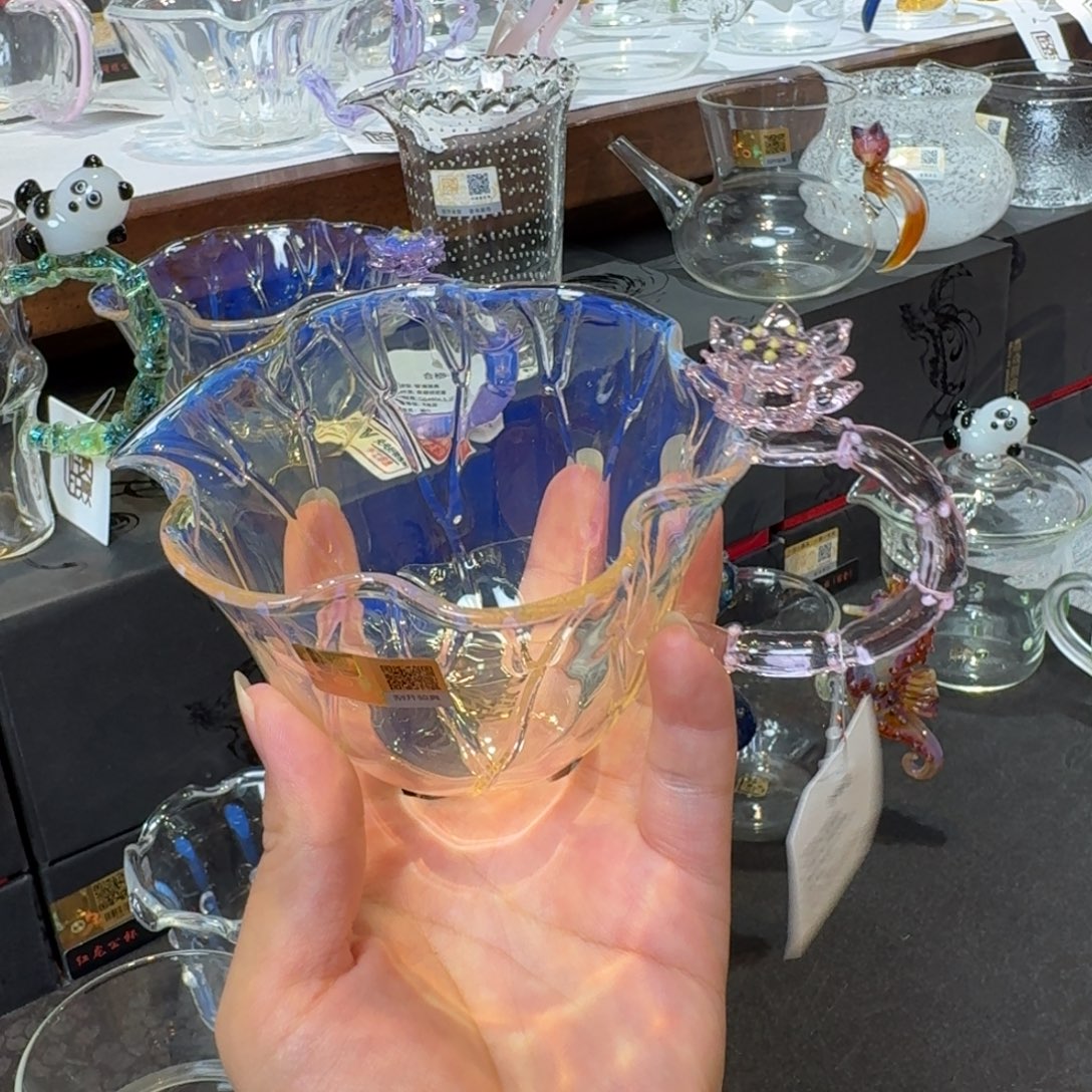 简***钢化玻璃晶焱公道杯荷韵侧把紫