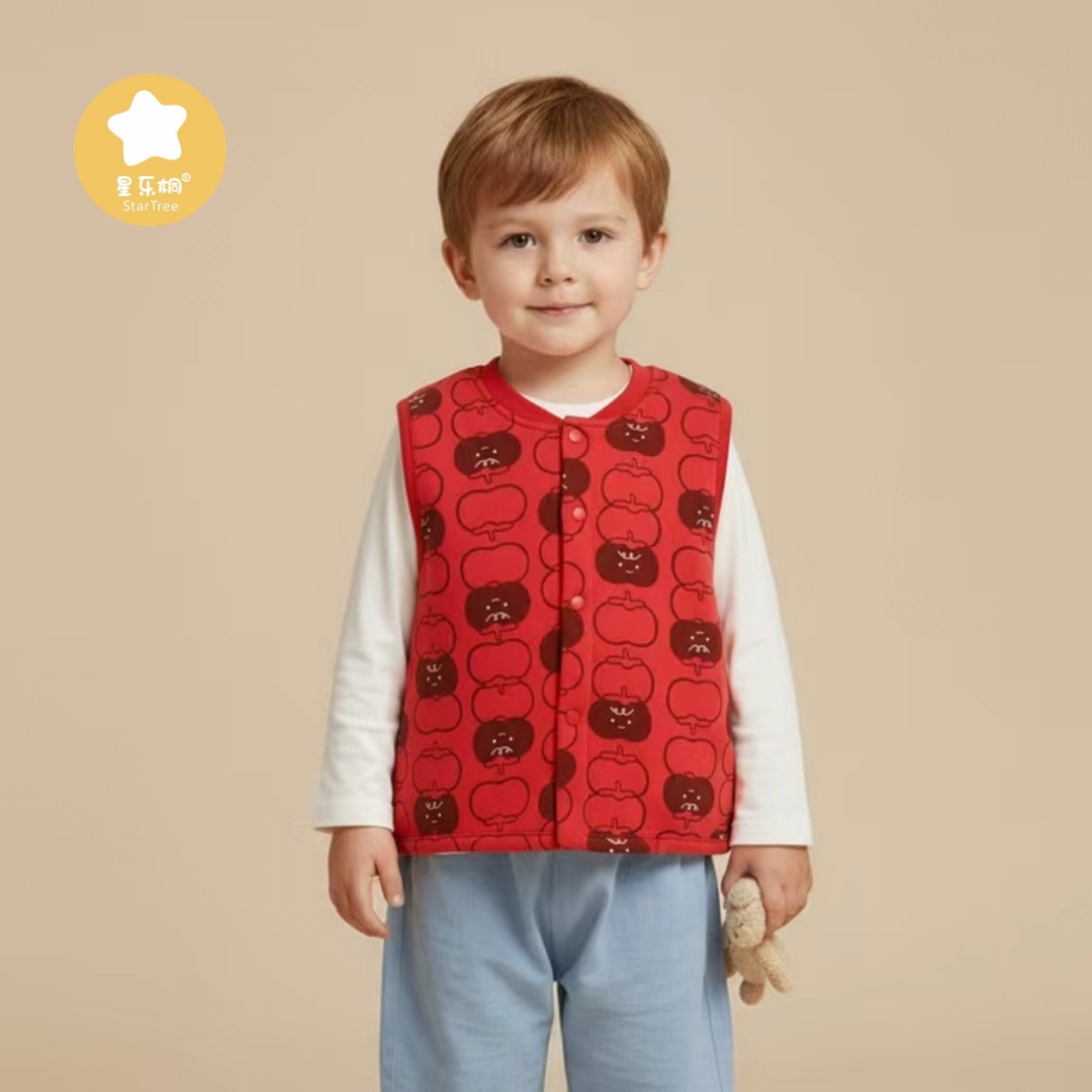 【棉花】儿童背心A类中小男女童时尚卡通可爱印花棉衣马甲