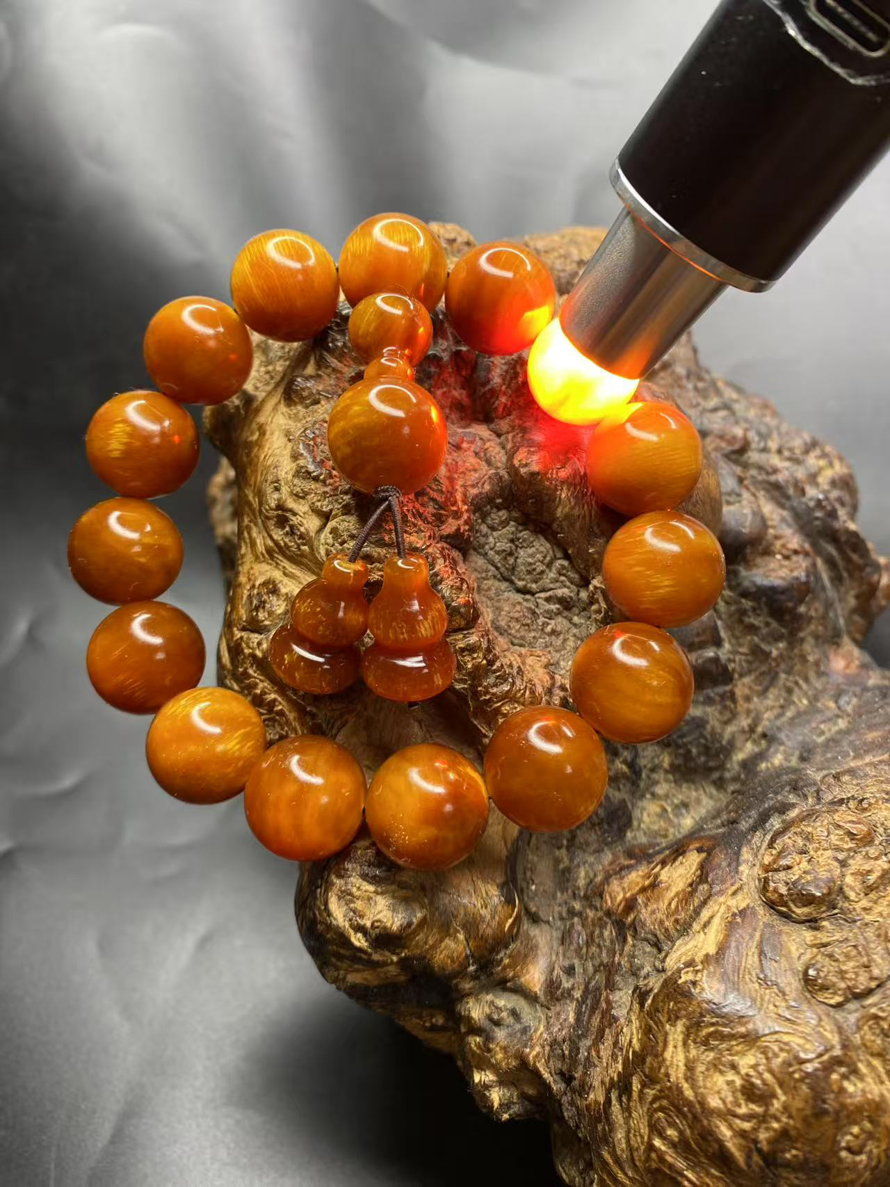 雷击木高油1.5玉化佛珠琥珀木包浆文玩把件
