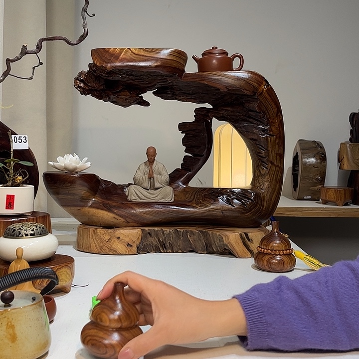 木红樟风化博古架置物台