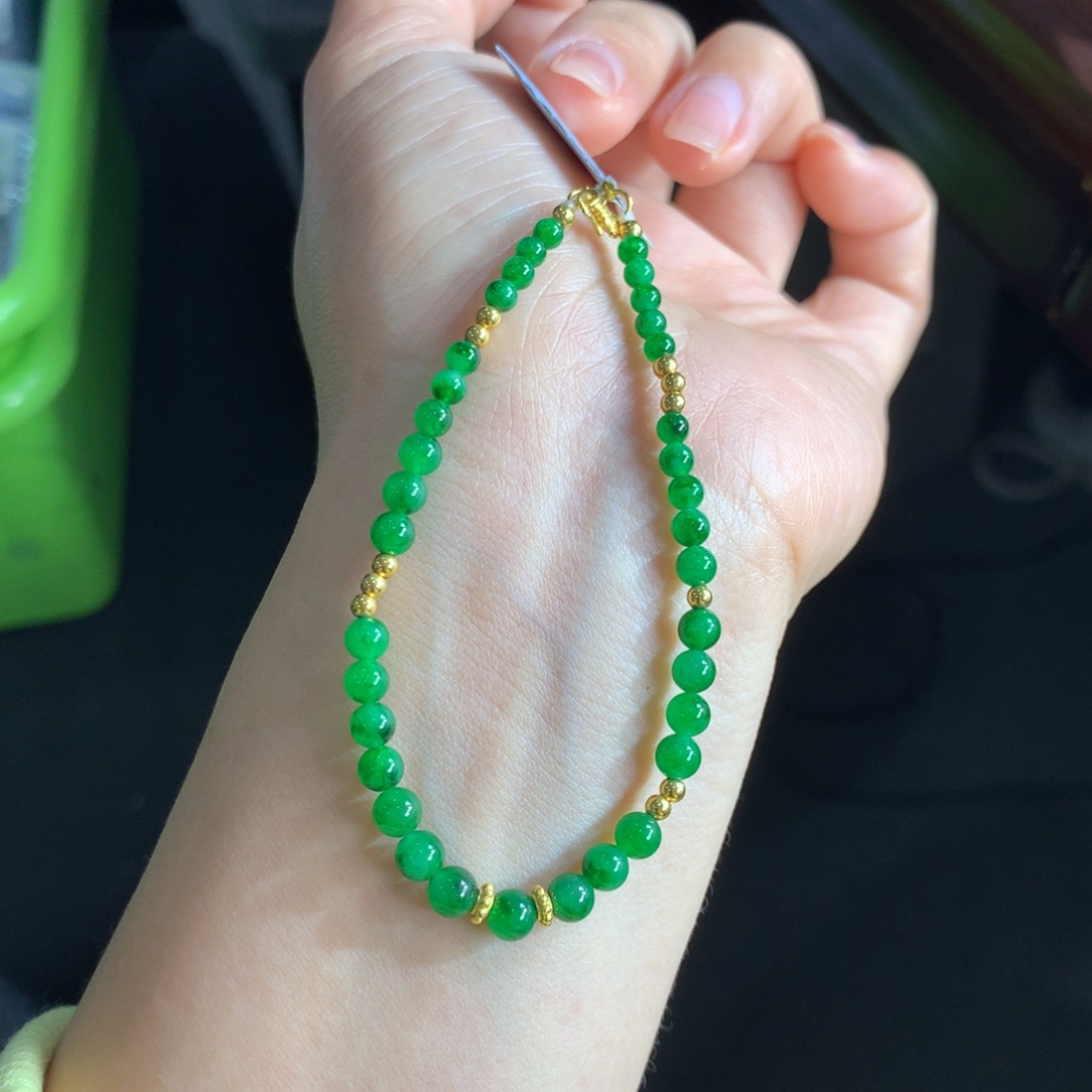 翡翠未镶嵌手链！金玉满堂浓阳绿卡3.1-4.8