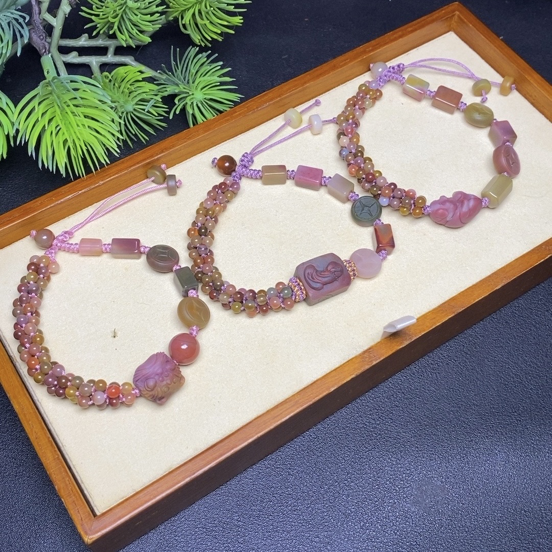 多样性选其一发货天然盐源玛瑙盐源玛瑙圆珠手链单圈手串手绳送礼